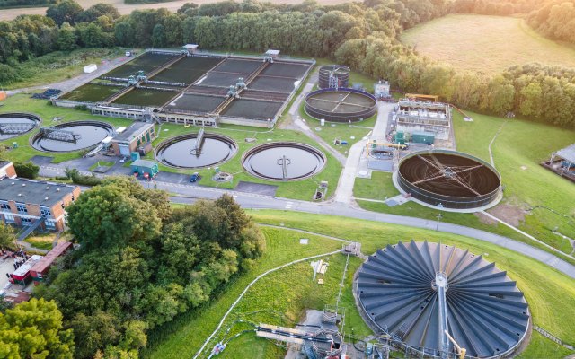 Aerial view of treatment station in countryside