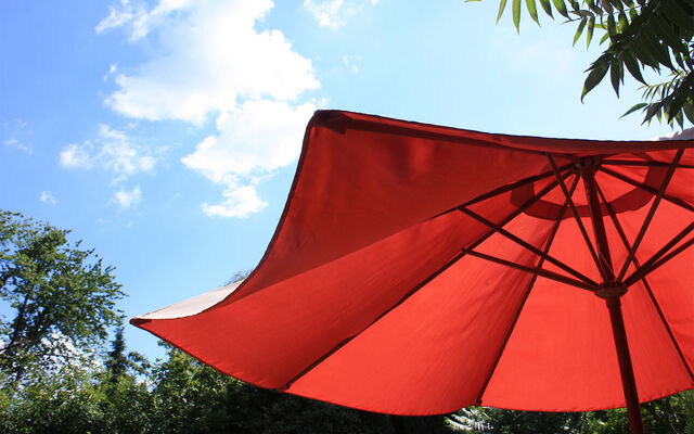 A large red sun shade