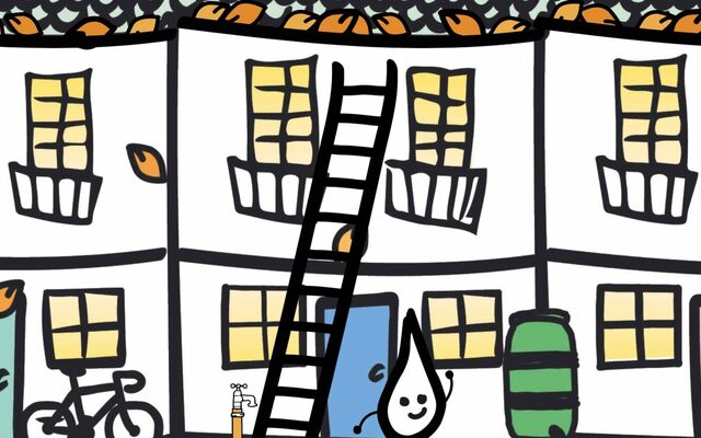 Illustration of a ladder propped against a house