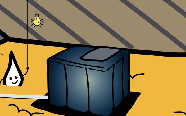 Illustration of a water tank in a loft