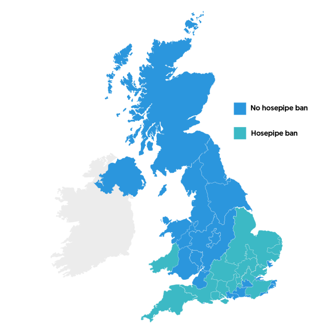 Map showing where hosepipe bans are in the UK